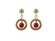 Dlux Jewels Red 4 mm Ball Gold Plated Brass Ring Gold Filled Post Earrings 0.71 in.