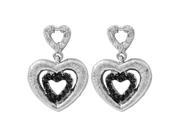 Dlux Jewels Sterling Silver Heart Black White Earrings