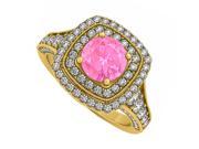 Fine Jewelry Vault UBUNR50871AGVYCZPS Created Pink Sapphire CZ Double Halo Yellow Gold Vermeil Engagement Ring 12 Stones