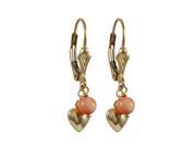 Dlux Jewels Coral 4 mm Ball Gold 5 x 5 mm Heart Dangling with Gold Filled Back Earrings