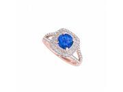 Fine Jewelry Vault UBUNR50848EP14CZS Sapphire CZ Split Shank Halo Ring in 14K Rose Gold 16 Stones