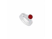 Fine Jewelry Vault UBJS364ABW14DRRS9 14K White Gold Ruby Diamond Engagement Ring with Wedding Band Set 0.75 CT Size 9