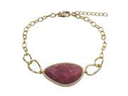 Dlux Jewels Rhodonite Semi Precious Stone Cubic Zirconia Border with Gold Plated Sterling Silver Bracelet