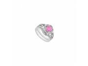 Fine Jewelry Vault UBJS3259ABW14DPS Pink Sapphire Diamond Engagement Ring With Wedding Band Sets 14K White Gold 0.90 CT TGW 38 Stones