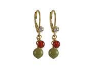 Dlux Jewels Olive Jade 6 mm Carnelian 4 mm Semi Precious Balls Dangling with Gold Plated Surgical Steel Lever Back White Crystal Earrings 1.02 in.