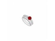 Fine Jewelry Vault UBUJS1916ABAGCZR Created Ruby Engagement Ring With CZ Wedding Set in 925 Sterling Silver 1.75 CT TGW 2 Stones