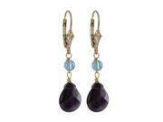 Dlux Jewels Amethyst 9.5 x 11 mm Teardrop Blue on 4 mm Ball Semi Precious Stones with Gold Filled Lever Back Earrings 1.54 in.