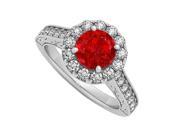 Fine Jewelry Vault UBUNR50656W14CZR Ruby CZ Halo Engagement Ring in 14K White Gold 1.50 CT TGW 28 Stones