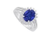 Fine Jewelry Vault UBUNR80666AG9X7CZS Sapphire CZ Split Shank Halo Ring in Sterling Silver 18 Stones