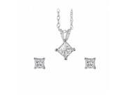 Fine Jewelry Vault UBPDERP020APRW14D Princess Cut Real Diamond Pendant Earrings Jewelry Set 3 Stones