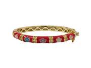Dlux Jewels 42 mm Red Enamel Flower Gold Plated Brass Bangle Multi Color