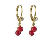 Dlux Jewels Two Red 4 mm Balls Gold Tone Brass Lever Back with Crytal Earrings
