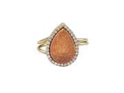 Dlux Jewels 5 x 9 Peach Druzy with Cubic Zirconia Border 13 x 18 mm Teardrop Gold Plated Sterling Silver Adjustable Ring