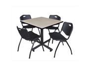 Regency TKB4242PL47BK 42 In. Square Laminate Table Maple Kobe Base With 4 M Stacker Chairs Black
