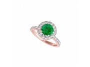 Fine Jewelry Vault UBUNR50838EAGVRCZE Emerald CZ Halo Engagement Ring in Rose Gold Vermeil 8 Stones
