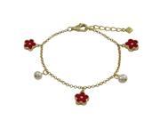 Dlux Jewels Red Flower Bracelt Pearl Size 6