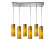 ELK Lighting 551 6rc ma Maple 6 Light Pendant in Satin Nickel and Maple Amber Shade