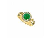 Fine Jewelry Vault UBUNR83524AGVYCZE Emerald CZ Mil grain Halo Wide Shank Engagement Ring in 18K Yellow Gold Vermeil 32 Stones