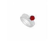 Fine Jewelry Vault UBJS297ABW14DRRS7.5 14K White Gold Ruby Diamond Engagement Ring with Wedding Band Set 1.30 CT Size 7.5