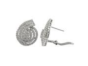 Dlux Jewels Rhodium Plated Sterling Silver White Cubic Zirconia Teardrop Spiral Stud Post Clip Earrings