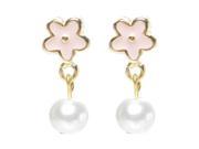 Dlux Jewels Gold Pink Flower Earrings with Pearl