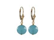 Dlux Jewels Blue Jade Semi Precious 10 mm Round Flat Stone Gold Filled Lever Back Earrings 1.18 in.