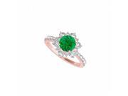 Fine Jewelry Vault UBUNR50834EAGVRCZE CZ Emerald Flower Engagement Ring in 14K Rose Gold 10 Stones