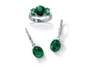 PalmBeach Jewelry 483506 Oval Cut Green Crystal Mount St. Helens Ring and FREE Matching Earrings Size 6