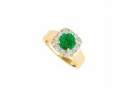 Fine Jewelry Vault UBUNR50823EY14CZE Halo Engagement Ring With Emerald CZ in 14K Yellow Gold