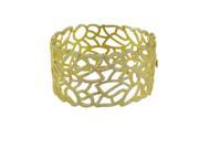 Dlux Jewels Gold Tone Sterling Silver Cuff Bangle 35 mm Wide with White Cubic Zirconia Leaf Filigree Design