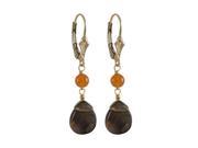 Dlux Jewels Smoky 9.5 x 11 mm Teardrop Carnelian on 4 mm Ball Semi Precious Stones with Gold Filled Lever Back Earrings 1.54 in.