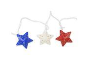 NorthLight Red White Blue Metal Star 4th of July Patio Christmas Lights White Wire Set of 10