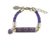 Dlux Jewels Purple Enamel Bar with Purple Hearts Purple Cord Bracelet Brass 4 x 1 in.
