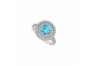 Fine Jewelry Vault UBUNR50424AGCZBT Round Blue Topaz Double Circle CZ in 925 Sterling Silver Halo Engagement Ring 8 Stones