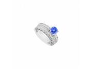 Fine Jewelry Vault UBJS622ABW14DTZRS7.5 14K White Gold Tanzanite Diamond Engagement Ring with Wedding Band Set 1.50 CT Size 7.5