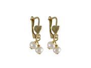 Dlux Jewels Two White 4 mm Pearls Dangling 19.7 mm Long Gold Filled Lever Back Earrings with Heart