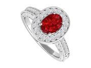 Fine Jewelry Vault UBUNR84512AG9X7CZR 2 CT Oval Ruby CZ Engagement Ring Sterling Silver 32 Stones