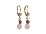 Dlux Jewels Rose Quartz 6 mm Rhodonite 4 mm Semi Precious Balls Dangling Gold Plated Surgical Steel Lever Back with White Crystal Earrings 1.02 in.