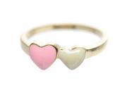 Dlux Jewels Pink White Enamel Hearts Gold Tone Sterling Silver Ring Size 2