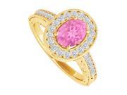 Fine Jewelry Vault UBUNR84512Y149X7CZPS Oval Pink Sapphire CZ Engagement Ring in Yellow Gold 32 Stones