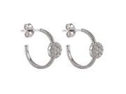 Dlux Jewels Rhodium Plated Sterling Silver Huggy Hoop Post Earrings with Cubic Zirconia Circle