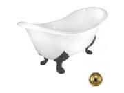 World Imports 181881 70.75 in. 44 Gallon Capacity Cast Iron Double Slipper Tub with Less Faucet Holes White Polished Brass