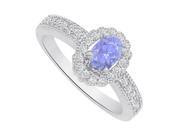Fine Jewelry Vault UBUNR82906AG8X6CZTZ Oval Tanzanite CZ Halo Ring in 925 Sterling Silver 10 Stones