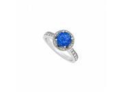 Fine Jewelry Vault UBUNR84409W14CZS September Sapphire With CZ Designer Engagement Ring in 14K White Gold 12 Stones