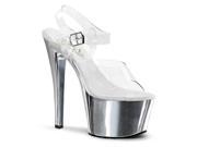 Pleaser SKY308_C_SCH 5 2.75 in. Chrome Plated Platform Ankle Strap Sandal Silver Clear Size 5