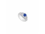 Fine Jewelry Vault UBUJS3301ABW14CZS Created Sapphire Engagement Ring With CZ Wedding Band in 14K White Gold 1.25 CT TGW