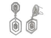 Dlux Jewels Sterling Silver Hexagon Shape Cubic Zirconia Post Clip Earrings 1.93 in.