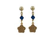Dlux Jewels Gold Filled Post Earrings with Capri Blue 4 mm Swarovski Bead Gold Filled Flower Hanging 0.98 in.