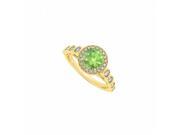 Fine Jewelry Vault UBNR50878Y14CZPR Peridot August Birthstone With CZ Halo Engagement Ring in 14K Yellow Gold 10 Stones