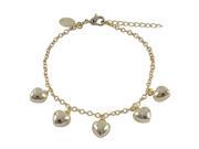 Dlux Jewels Gold Plated Brass Puffy Heart Charms on Gold Plated Brass Chain Bracelet 6 in.
